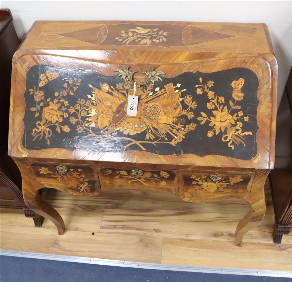 A German rococo marquetry bureau de dame, in the manner of the Spindle Brothers, W.3ft 2.5in.